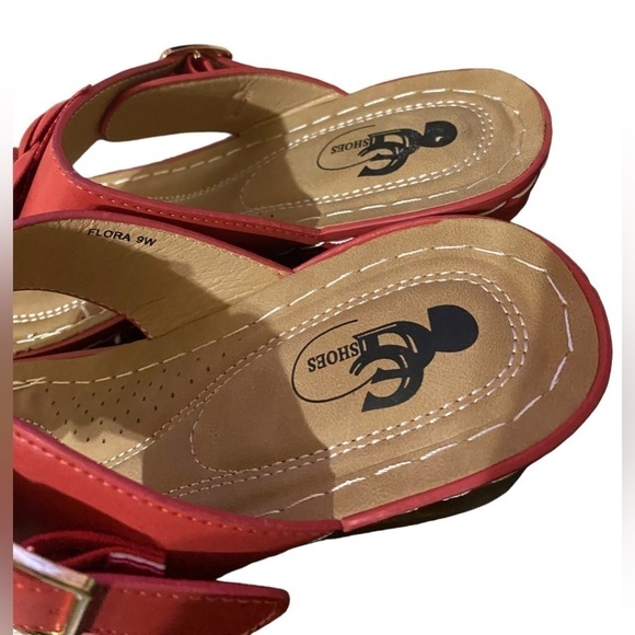 GC Sydney Rosette Padded Thong Wedge Sandals, Women’s 9W Coral NWOT - Picture 9 of 13